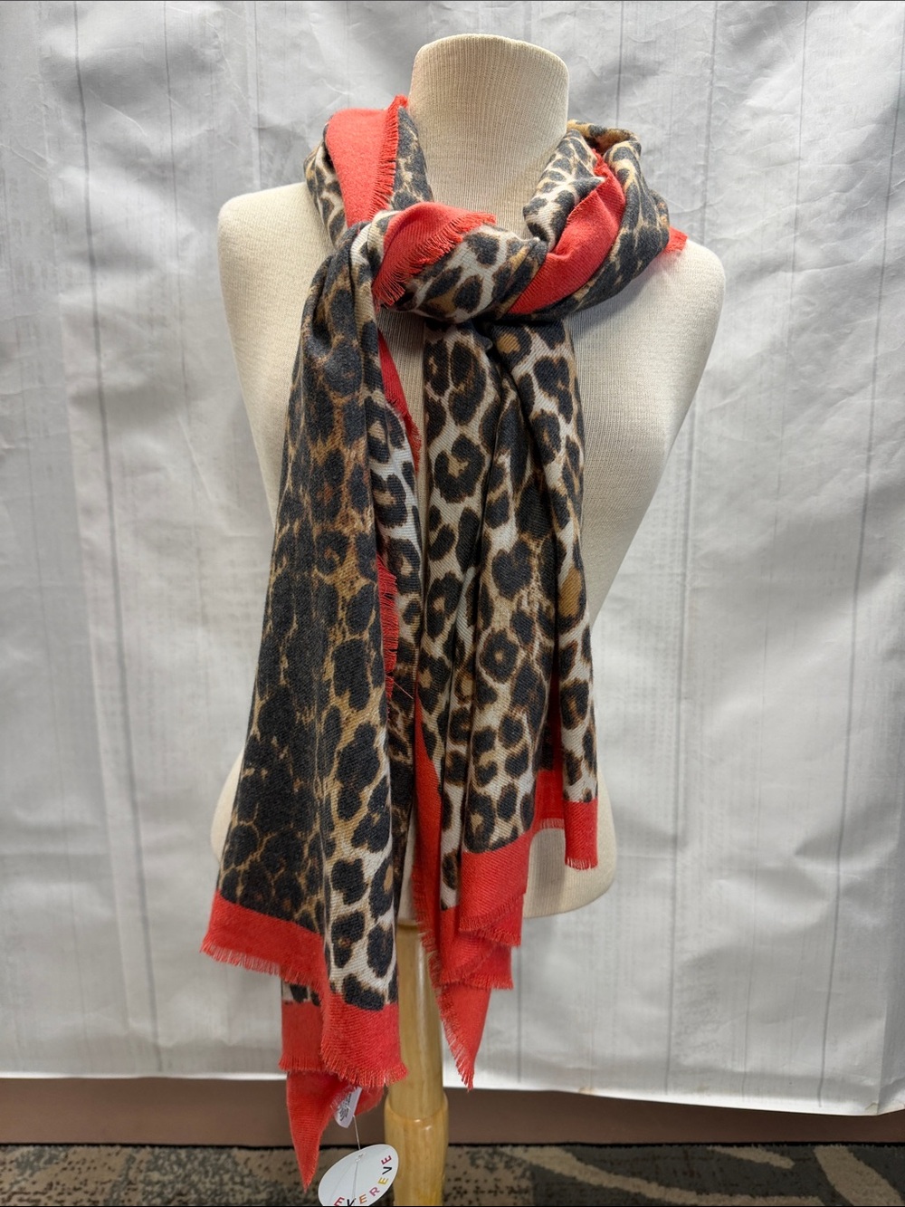 Evereve NWT Harriet Isles Red Border Leopard Print Scarf